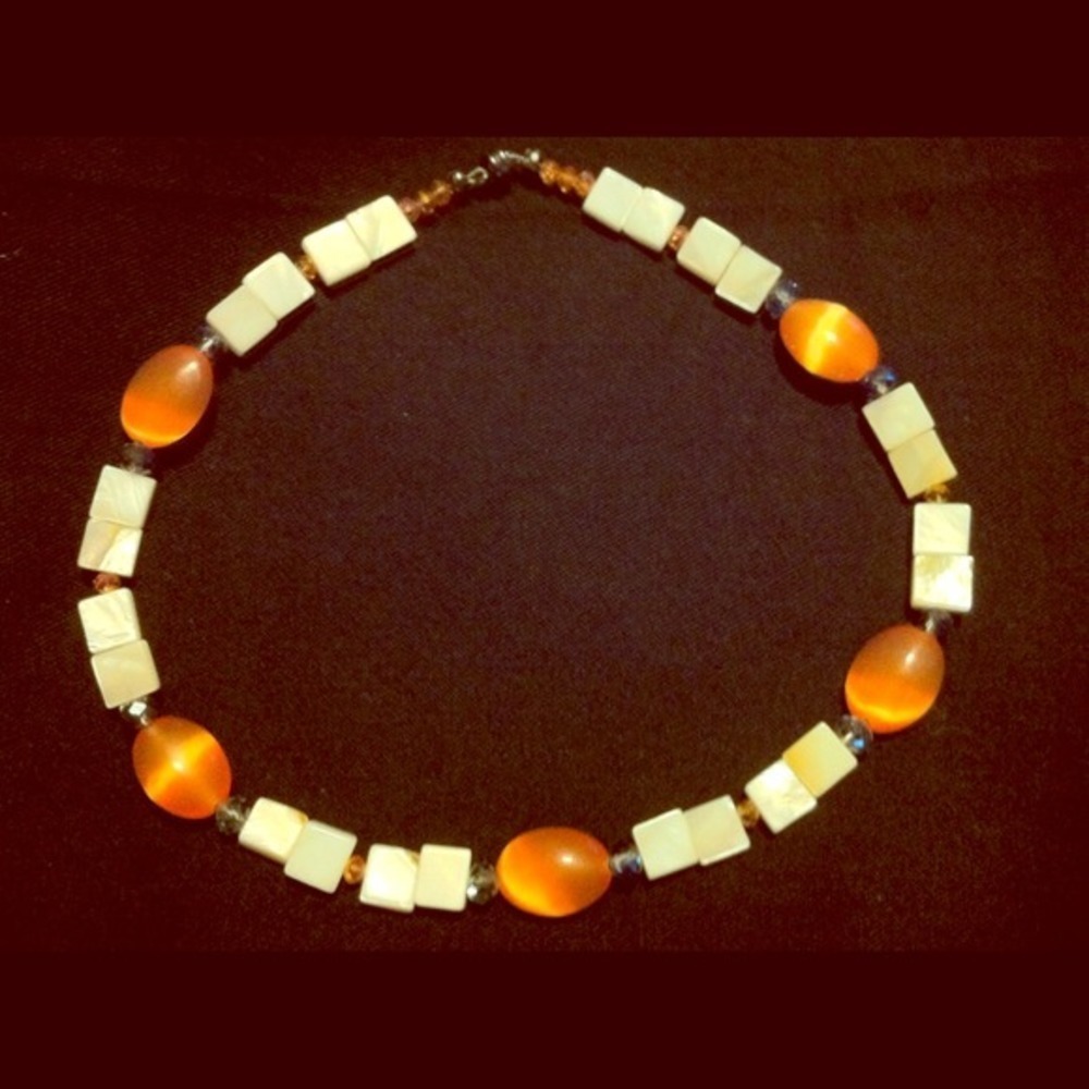 Hand Crafted Mother of Pearl Orange Tiger Eye Necklace